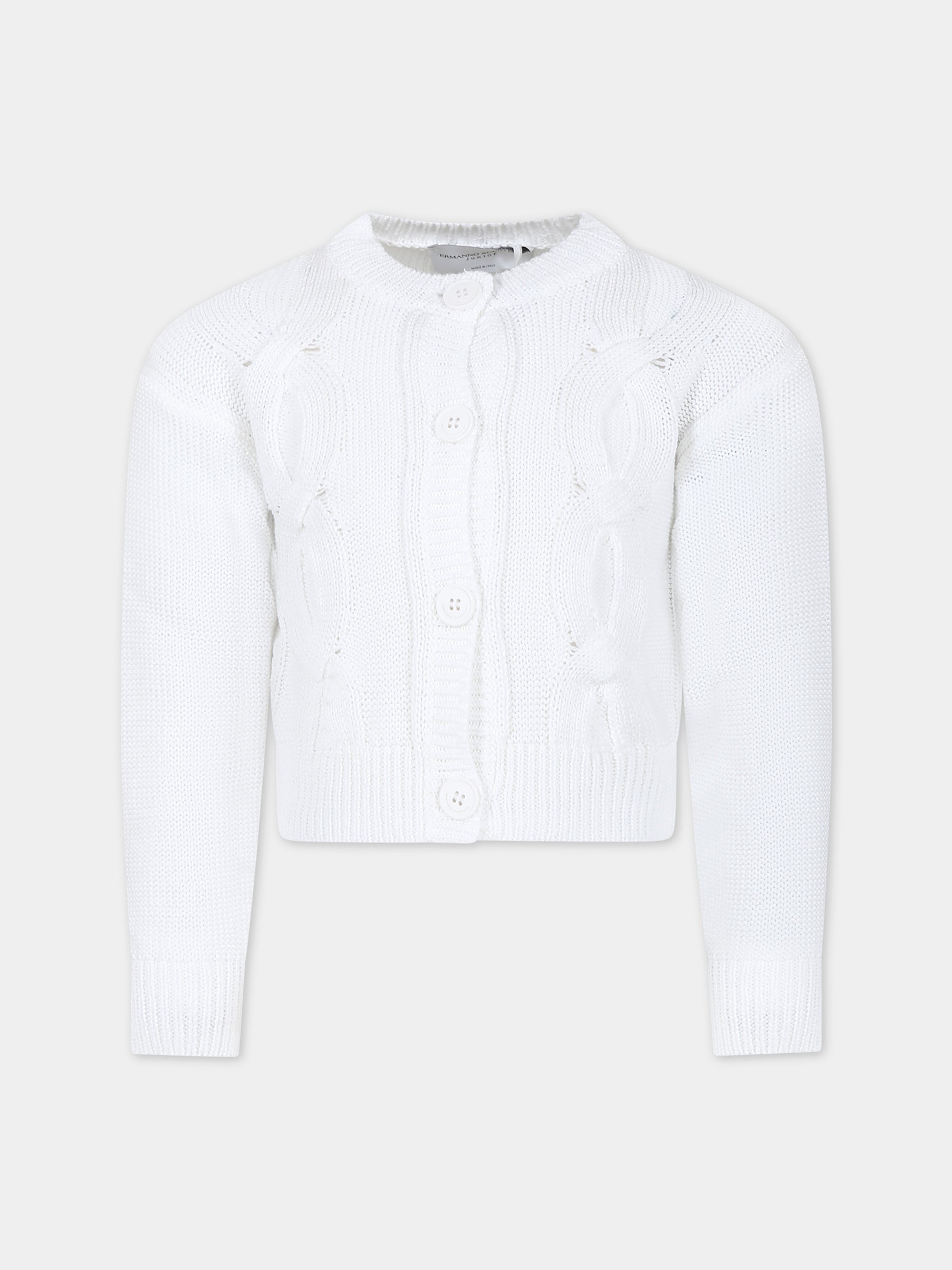 Cardigan bianco per bambina con logo,Ermanno Scervino Junior,SFMA012 C FL009 B000