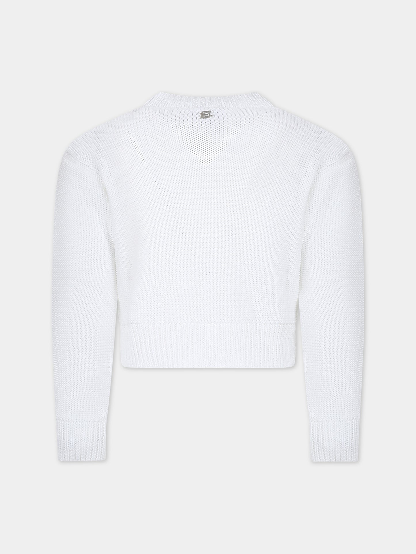 Cardigan bianco per bambina con logo,Ermanno Scervino Junior,SFMA012 C FL009 B000