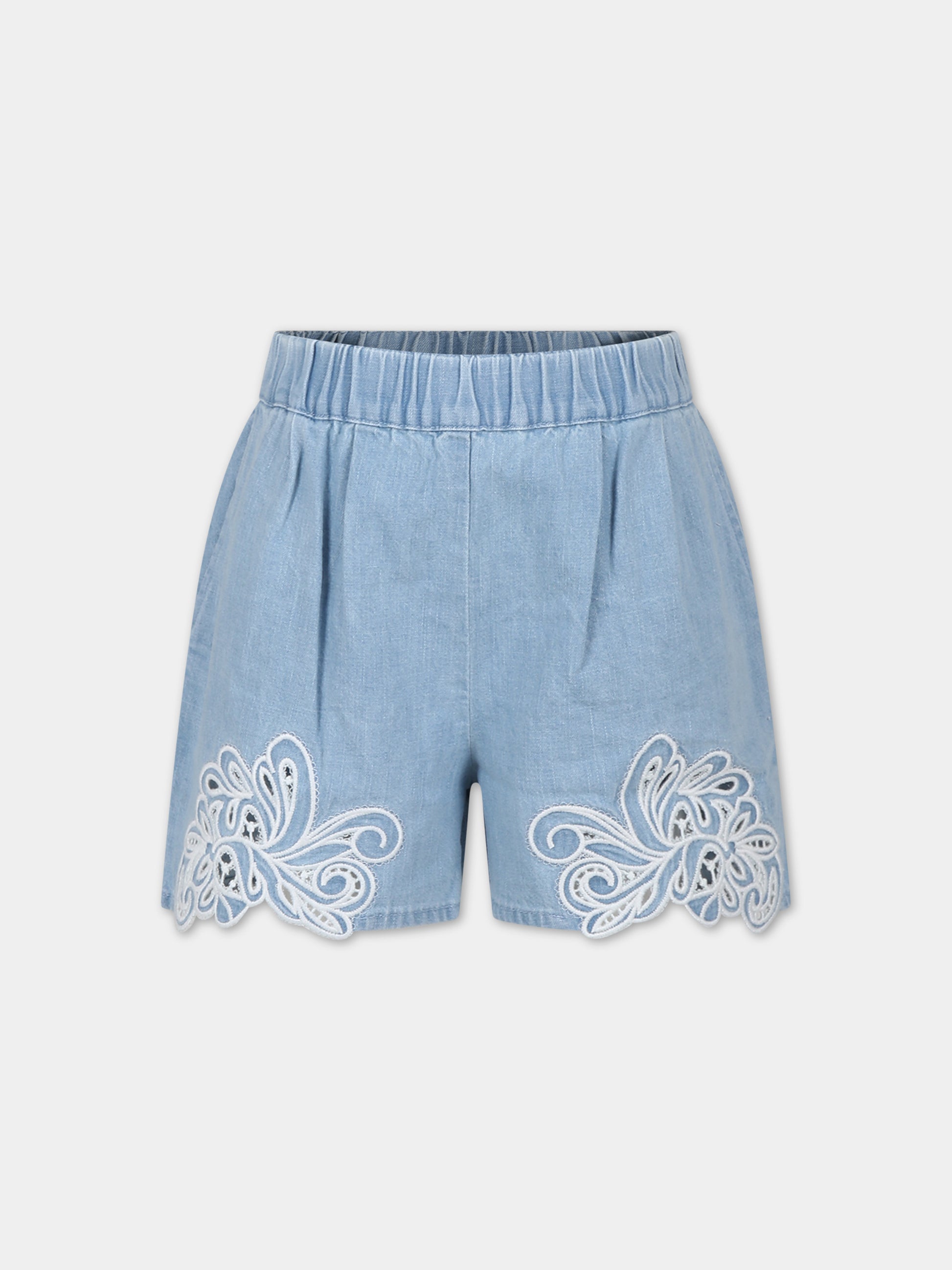 Shorts blu per bambina con ricamo,Ermanno Scervino Junior,SFBE011 C DF026 4100