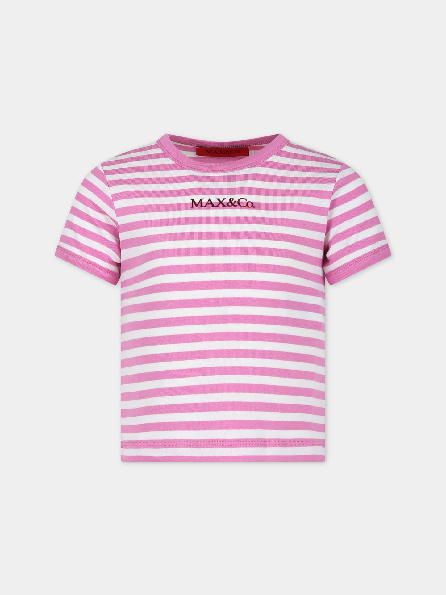 T-shirt fucsia per bambina con logo,Max&co,MX0006 MX008 MAXT2F MX300