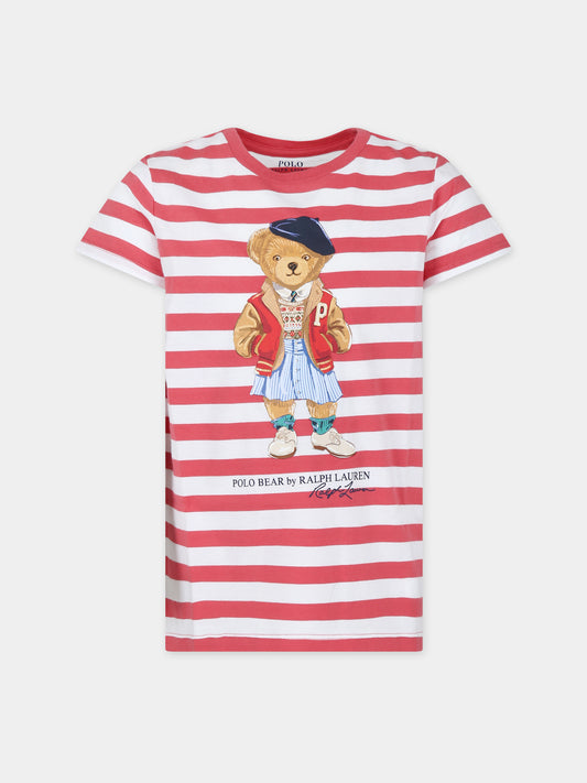 T-shirt rossa per bambina con Polo Bear,Ralph Lauren Kids,934973001