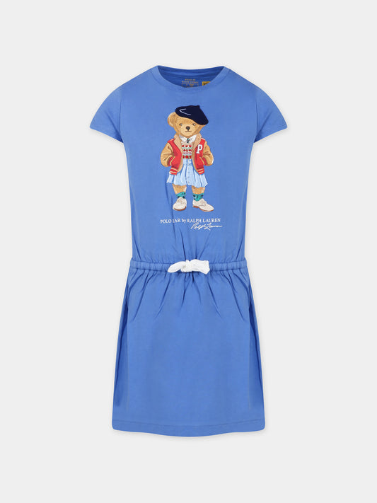 Vestito azzurro per bambina con Polo Bear,Ralph Lauren Kids,934978001