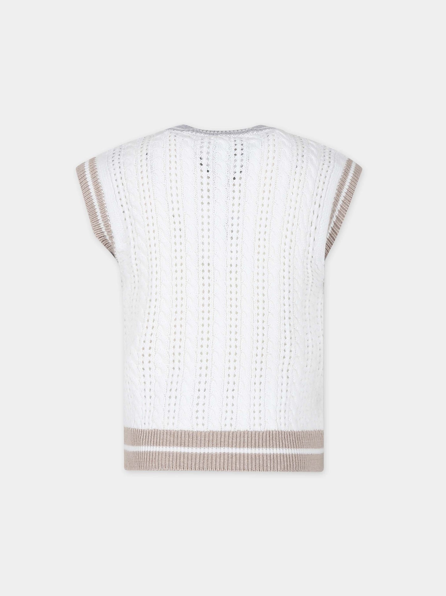 Maglia gilet avorio per bambino con logo,Eleventy,EU9P32 Z1376 101BG
