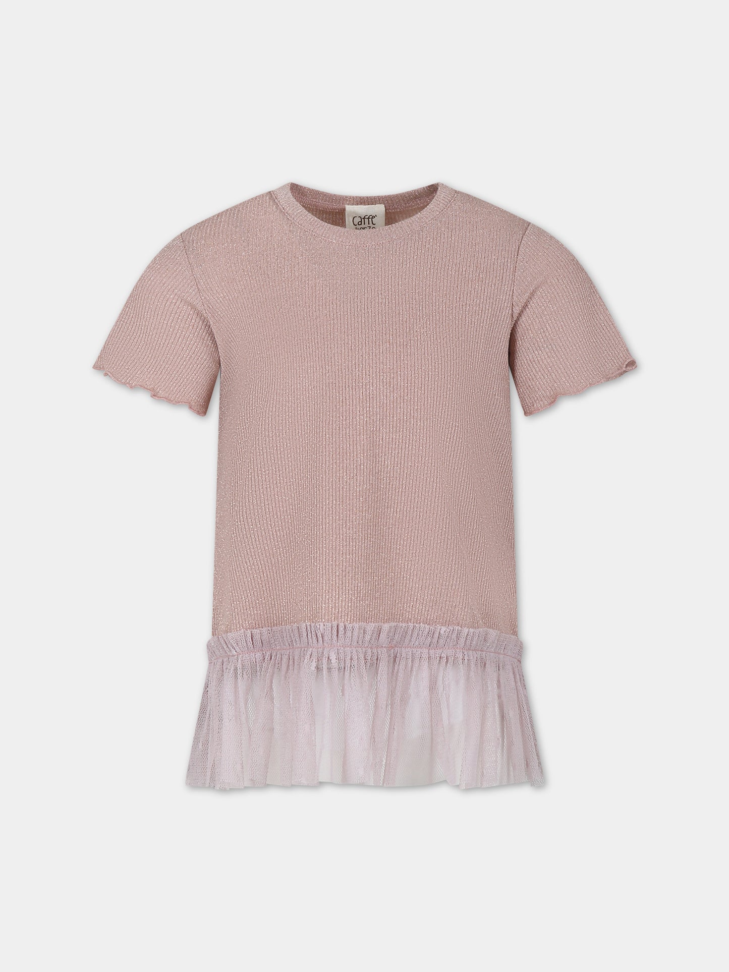 T-shirt rosa per bambina con tulle,Caffe' D'orzo,ZU8A31 J0384 536OR