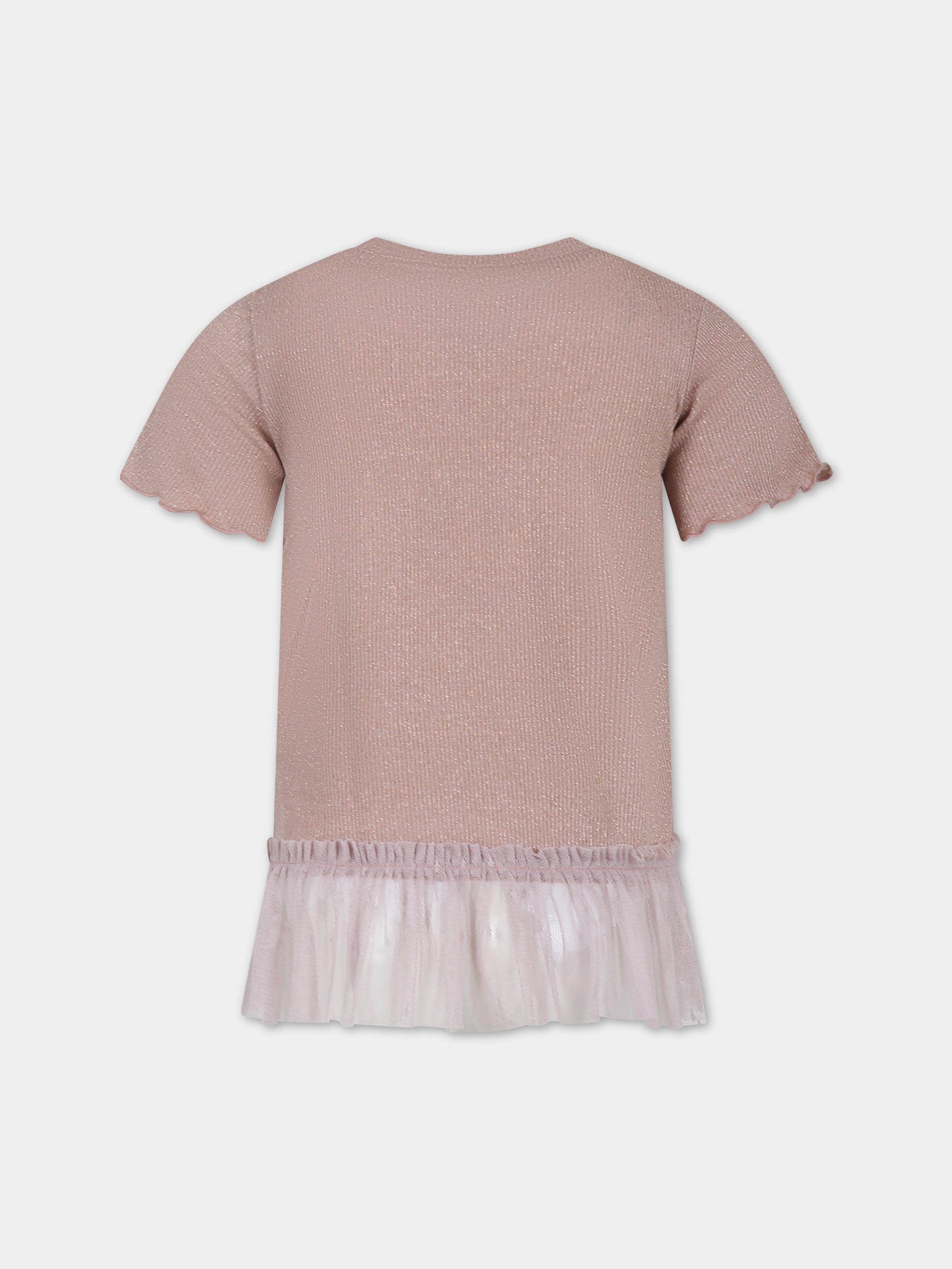 T-shirt rosa per bambina con tulle,Caffe' D'orzo,ZU8A31 J0384 536OR