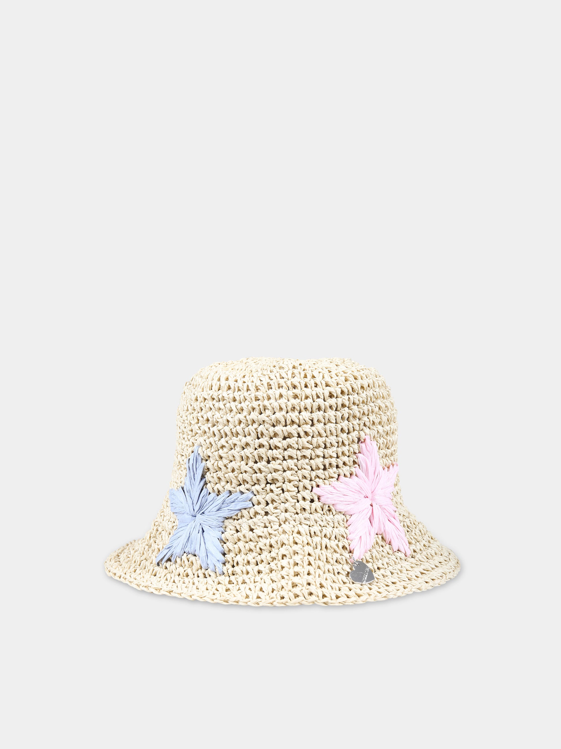 Cappello di paglia beige per bambina con stelle marine,Monnalisa,19C065 3097 0003