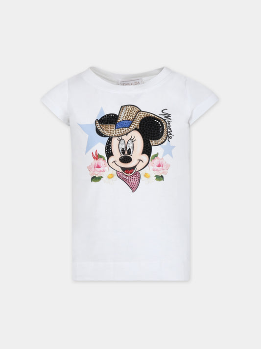 T-shirt bianca per bambina con Minnie,Monnalisa,19C602 3003 0099