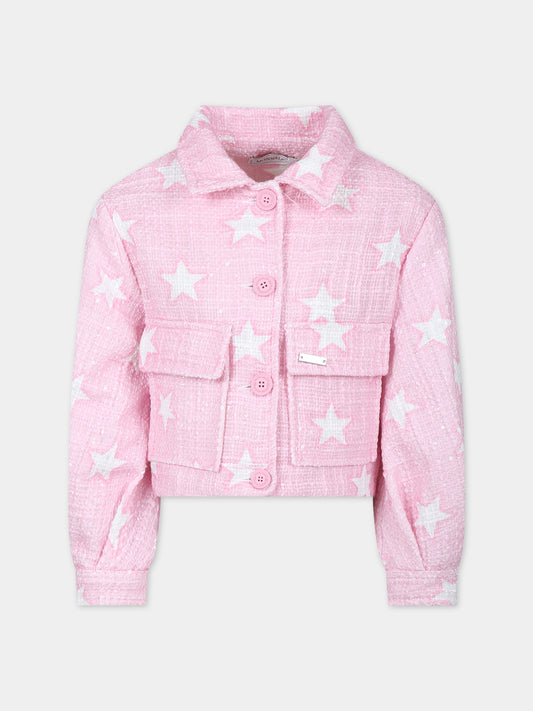 Giubbotto di jeans rosa per bambina con stelle,Monnalisa,11C103 3626 0090