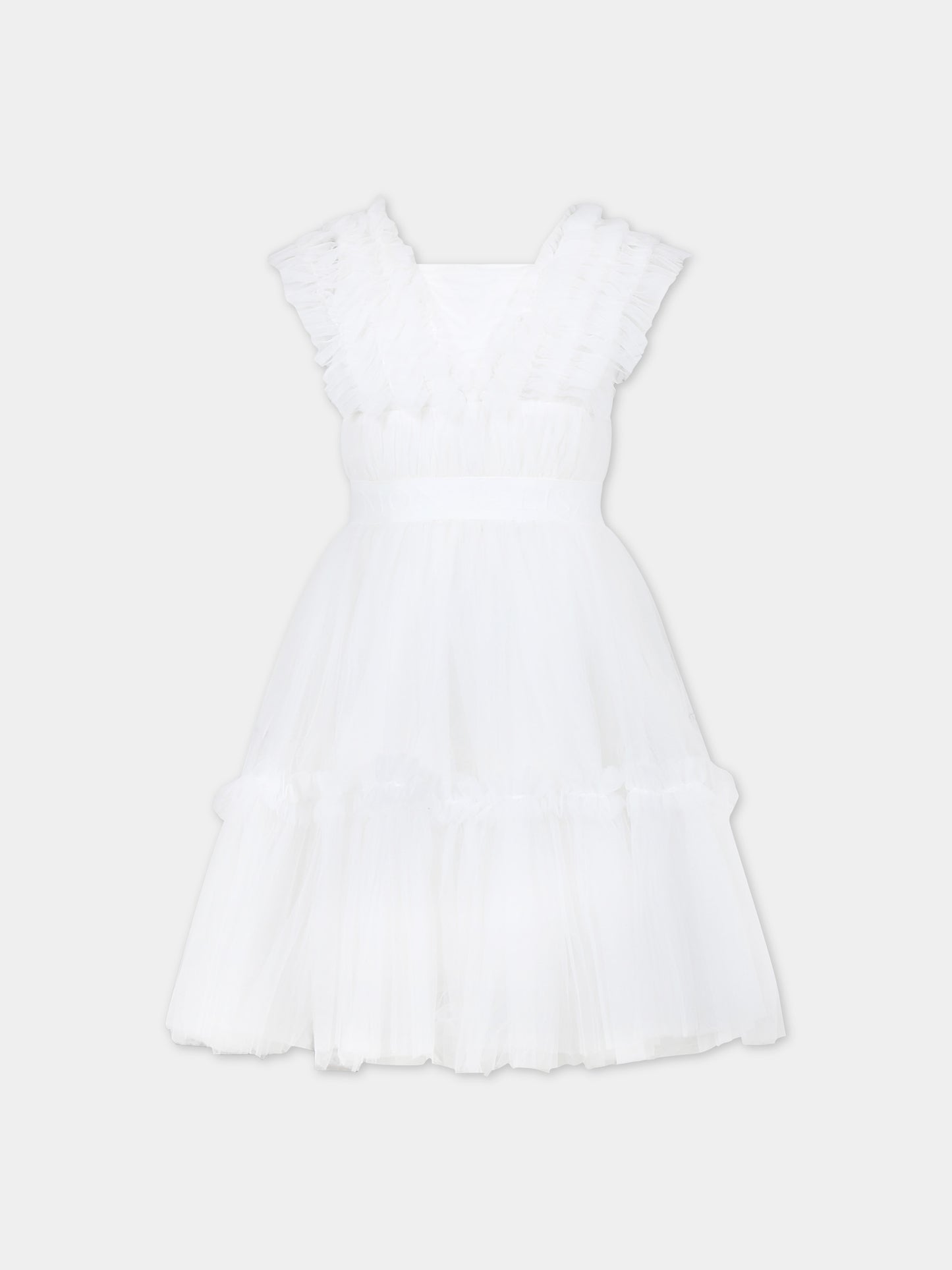 Vestito elegante bianco per bambina in tulle,Monnalisa,17C906 T9945 001A