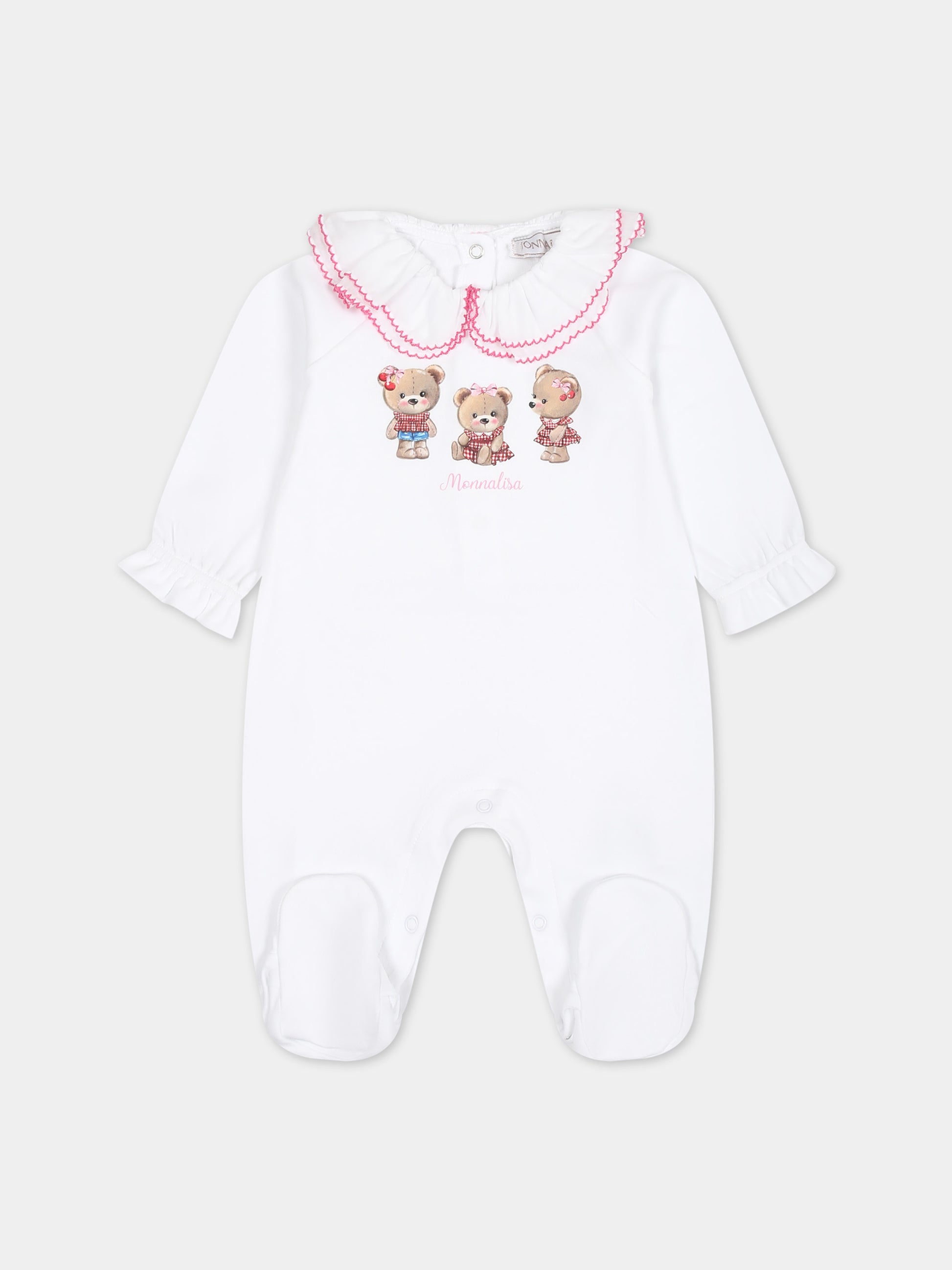 Tutina bianca per neonata con orsetti,Monnalisa,35C210 3000 0099