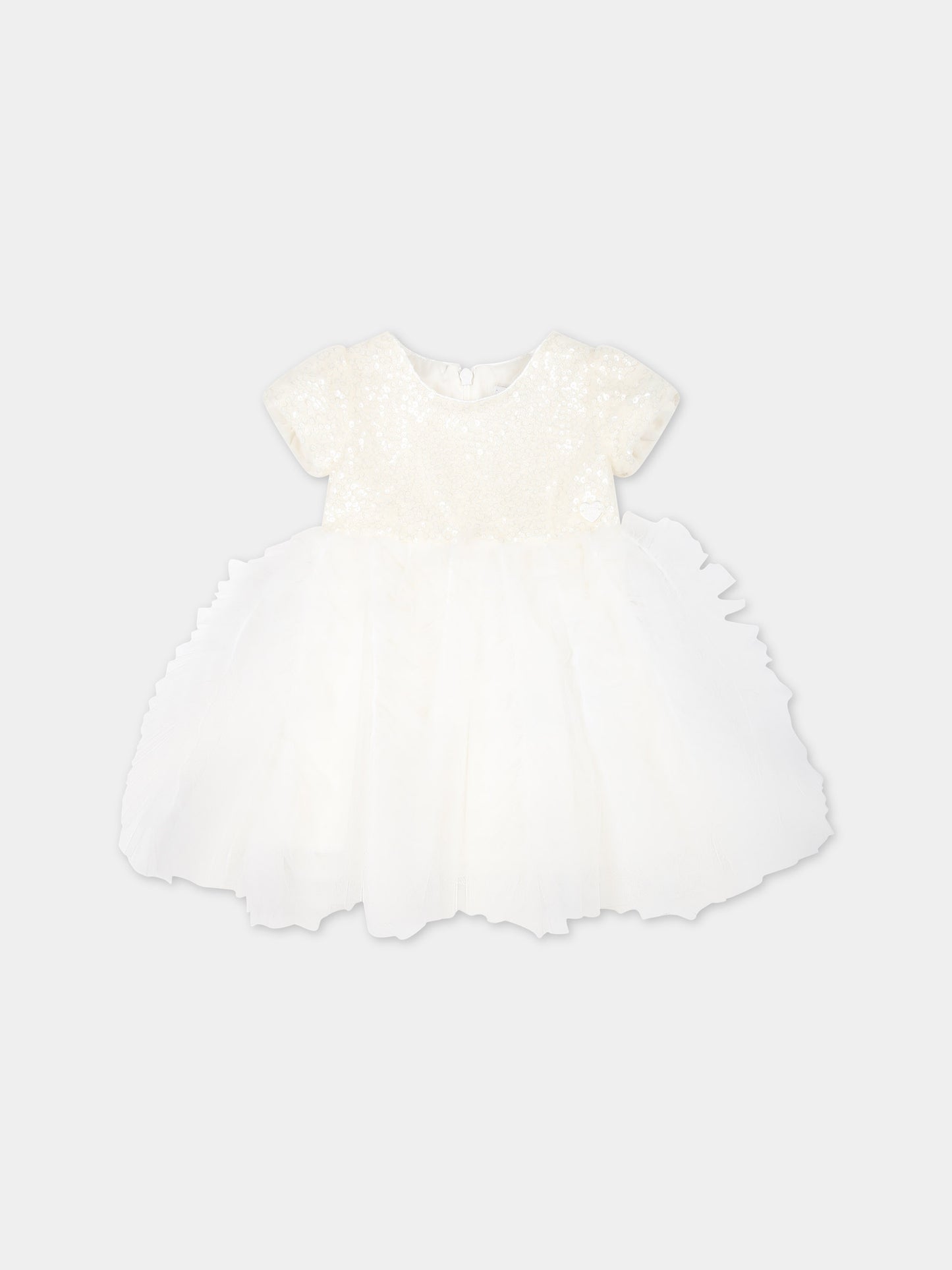 Vestito bianco per neonata con paillettes,Monnalisa,73C900 T9945 001A