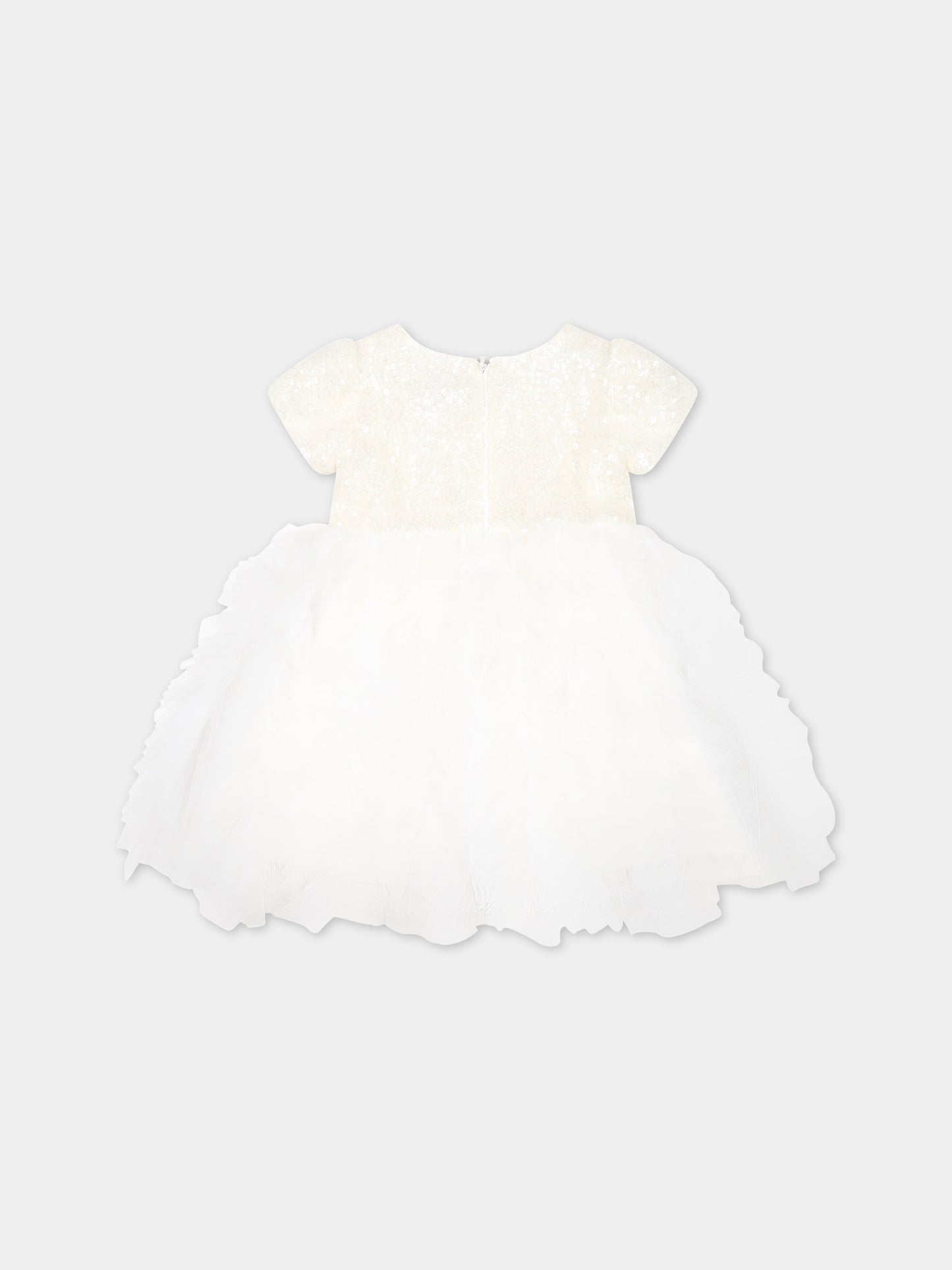 Vestito bianco per neonata con paillettes,Monnalisa,73C900 T9945 001A