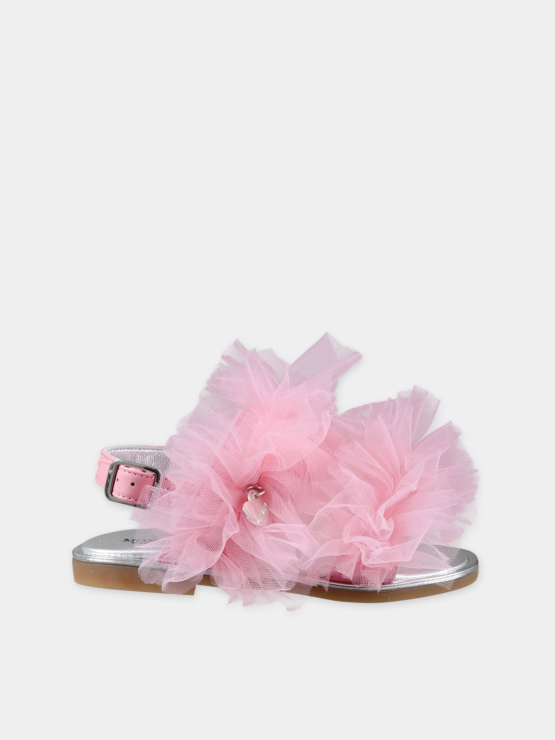 Sandali rosa per bambina con tulle,Monnalisa,87C009 3744 0090