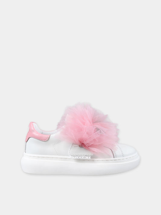 Sneakers basse rosa per bambina con tulle,Monnalisa,87C006 3739 9990