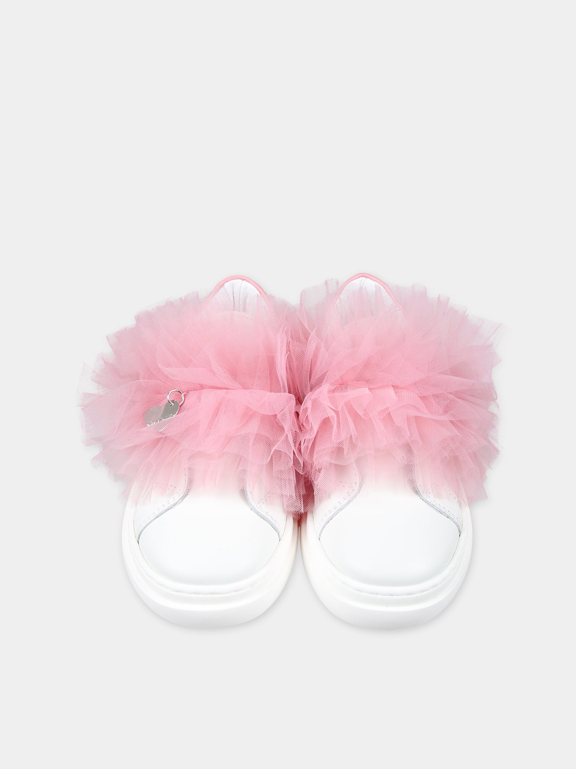 Sneakers basse rosa per bambina con tulle,Monnalisa,87C006 3739 9990