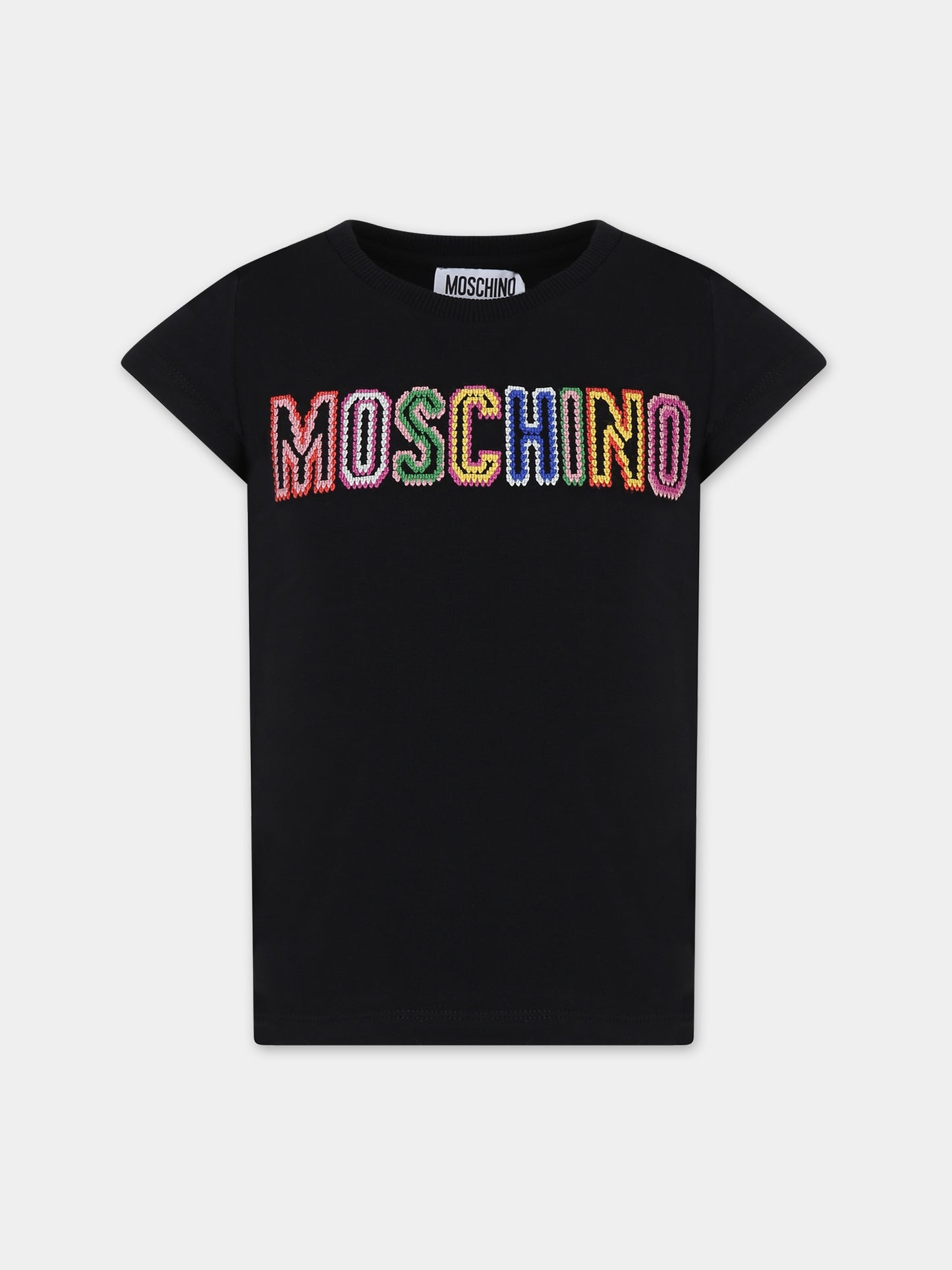 T-shirt nera per bambina con logo,Moschino Kids,H1M042 LBA00 60100