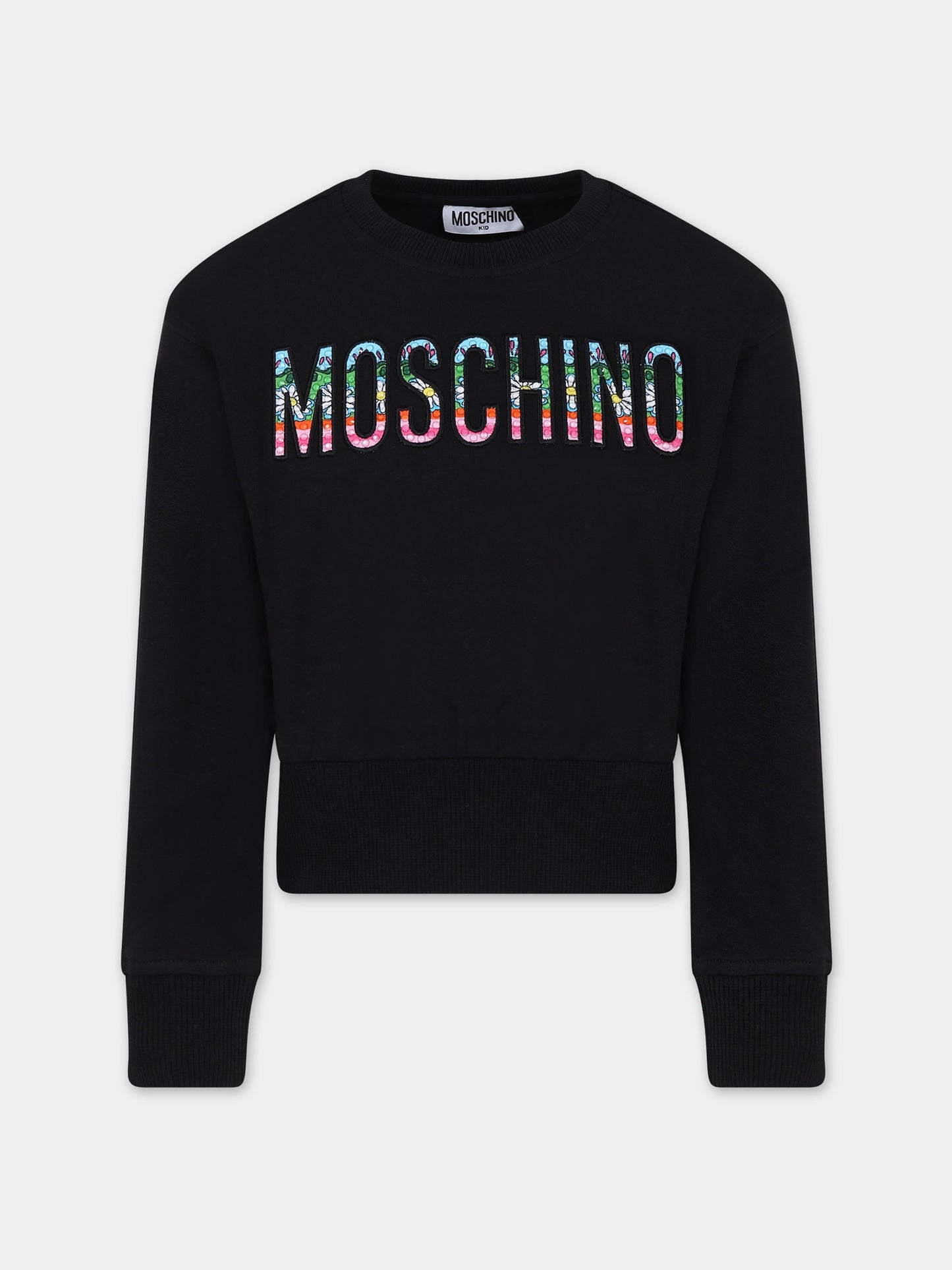 Felpa nera per bambina con logo,Moschino Kids,HCF032 LDA01 60100