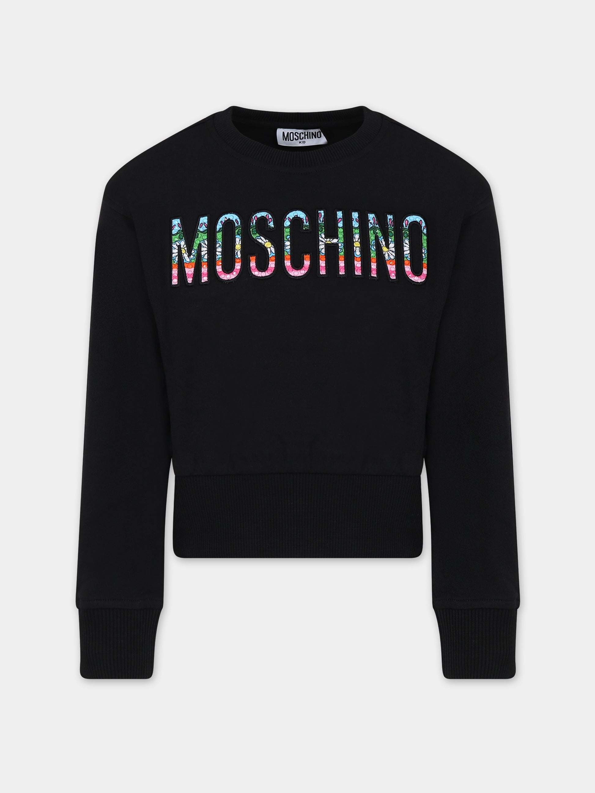 Felpa nera per bambina con logo,Moschino Kids,HCF032 LDA01 60100
