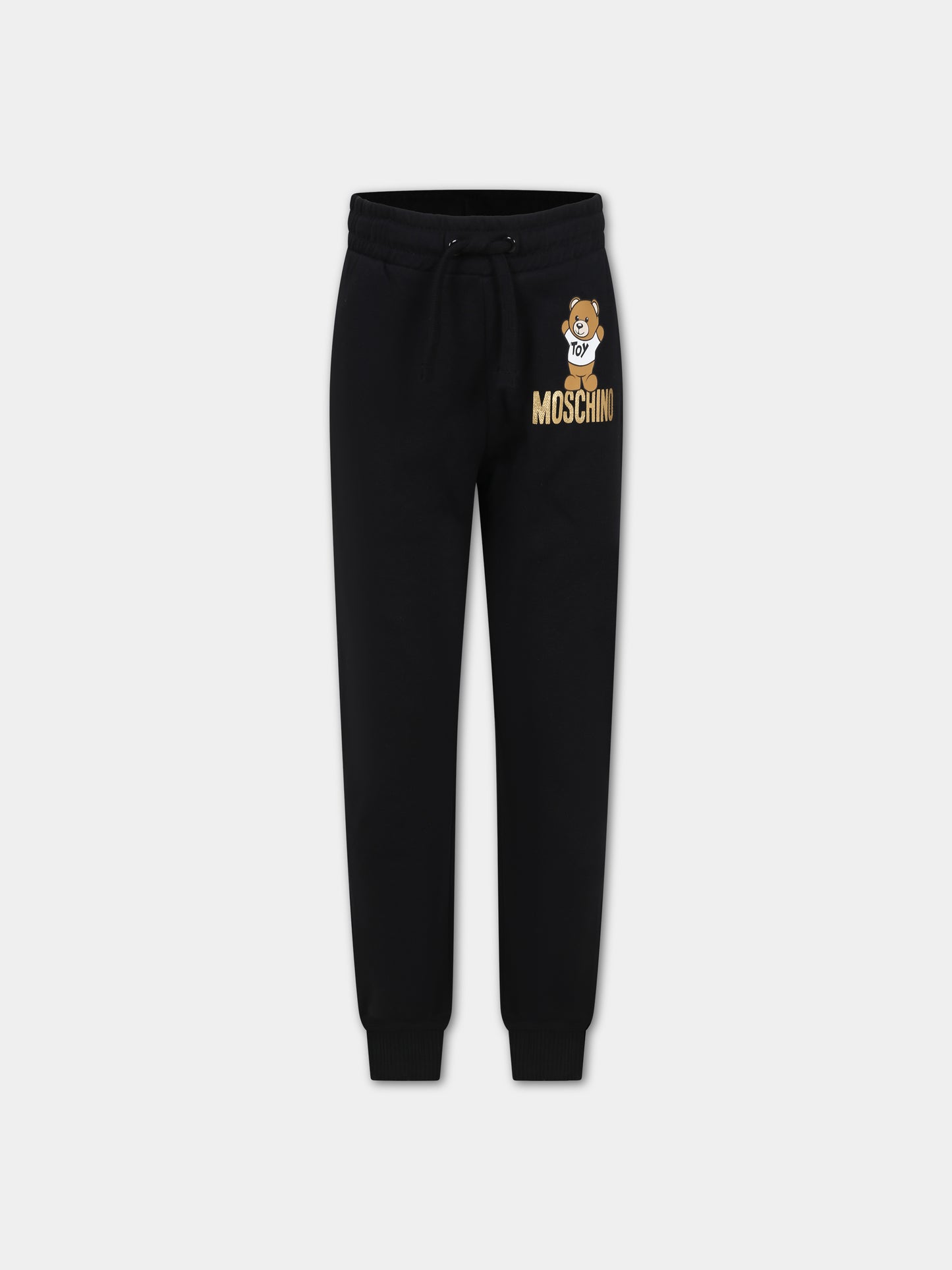 Pantaloni neri per bambini con Teddy Bear e logo,Moschino Kids,HMP04R LCA34 60100