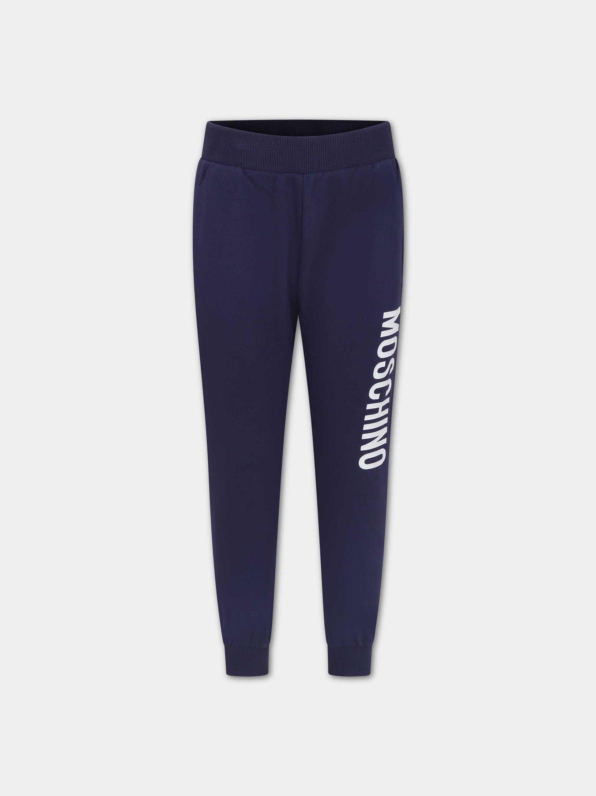 Pantaloni blu per bambini con logo,Moschino Kids,HNP057 LDA27 40016