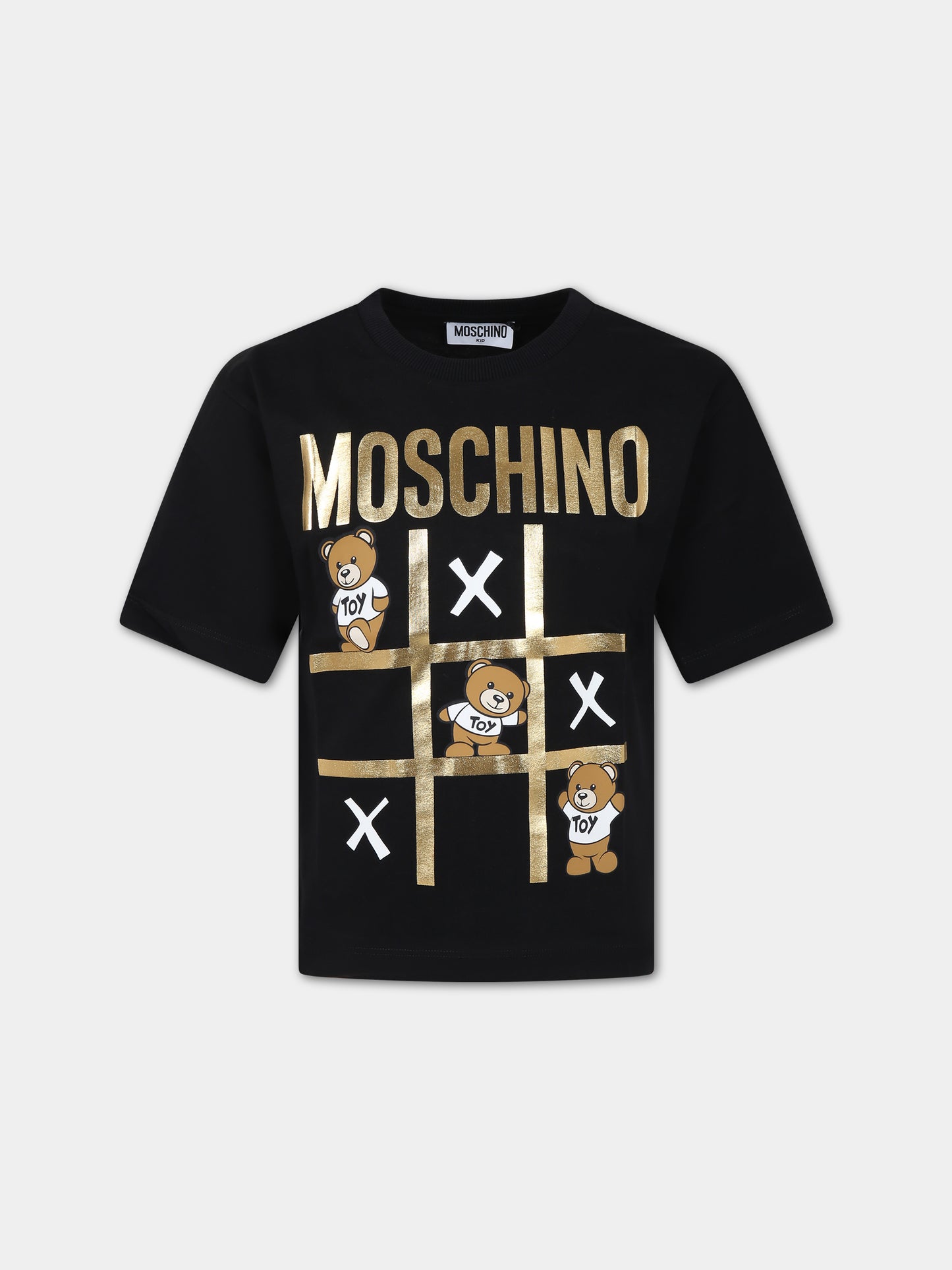 T-shirt nera per bambina con Teddy Bear e logo,Moschino Kids,HPM03R LAA23 60100