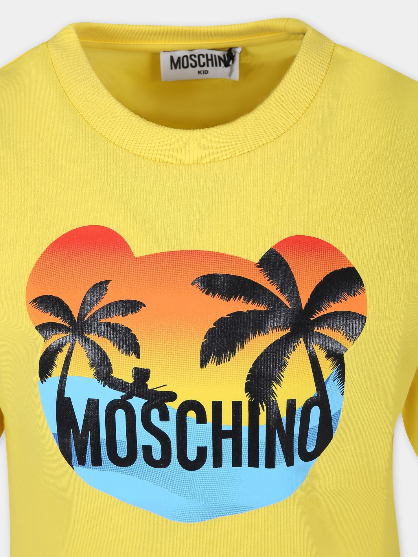 T-shirt gialla per bambini con stampa multicolor e logo,Moschino Kids,HUM04S LBA10 50162