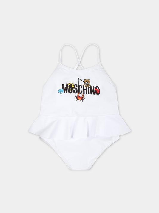 Costume intero bianco per neonata con logo,Moschino Kids,MDL00Q LKA00 10101