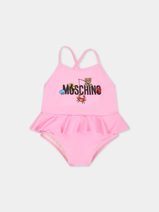 Costume intero rosa per neonata con logo,Moschino Kids,MDL00Q LKA00 50206