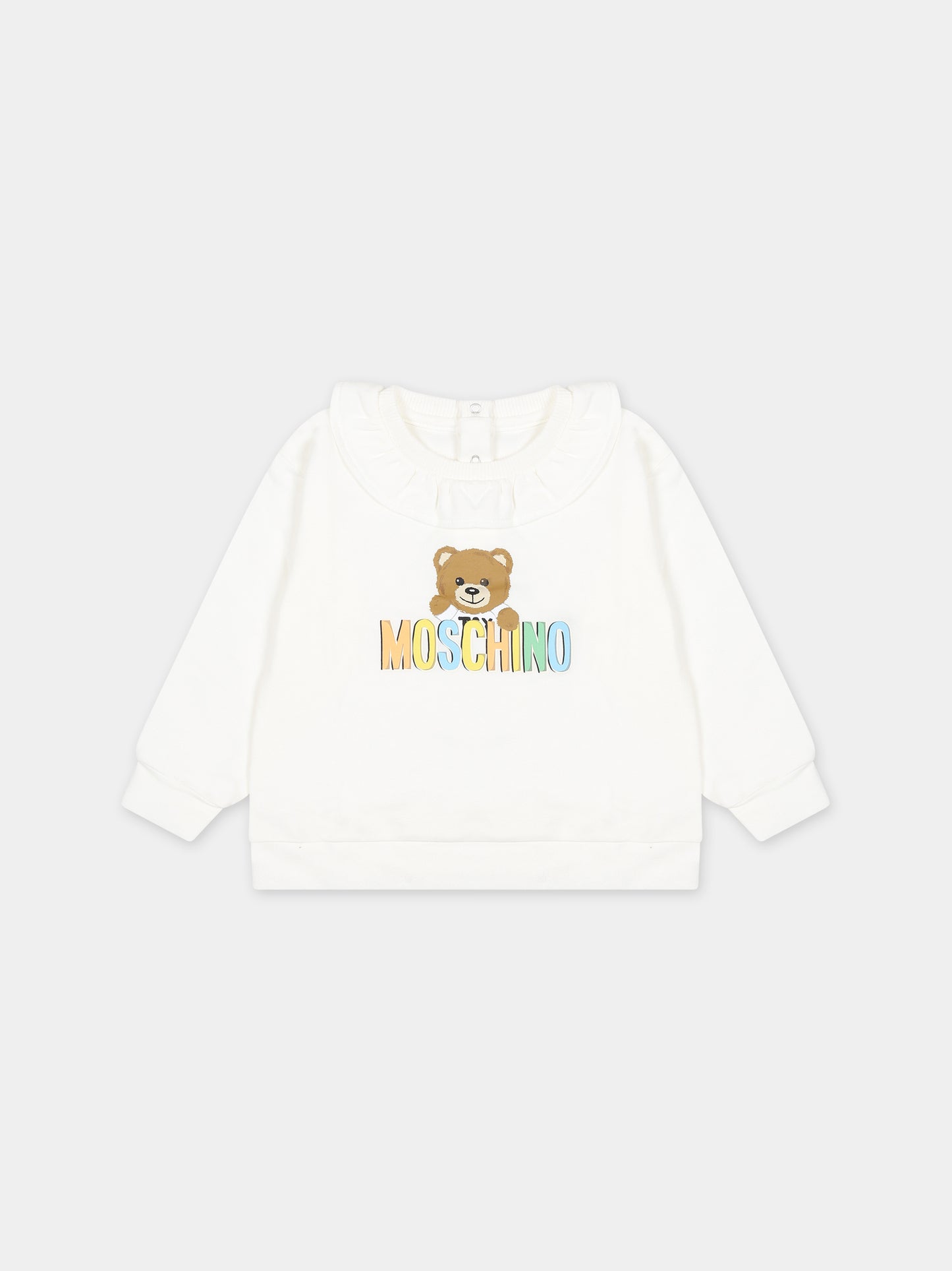 Felpa avorio per neonata con Teddy Bear e logo,Moschino Kids,MAF02A LDA00 10063