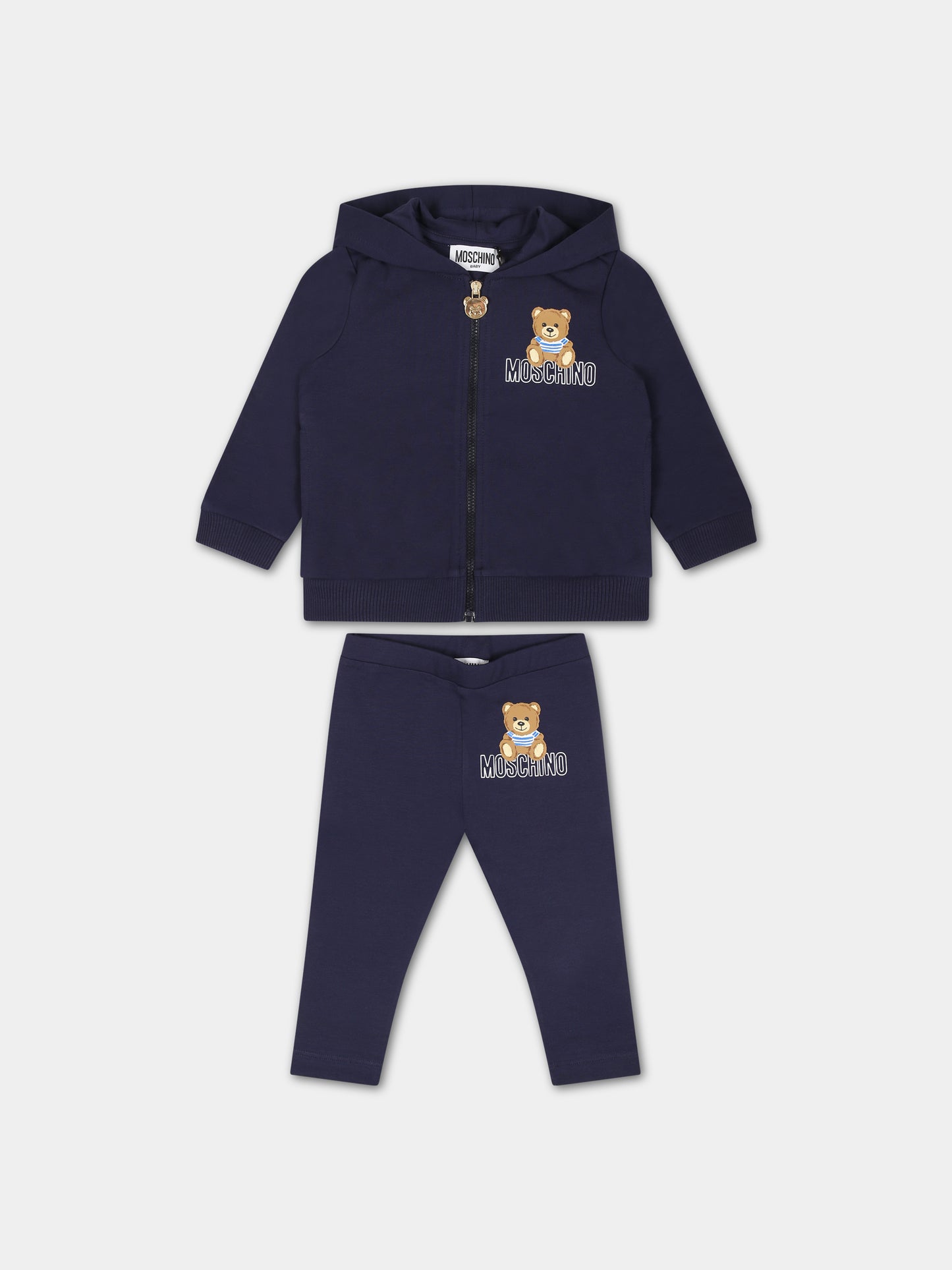 Completo blu per neonati con Teddy Bear e logo,Moschino Kids,MDK02F LDA00 4016