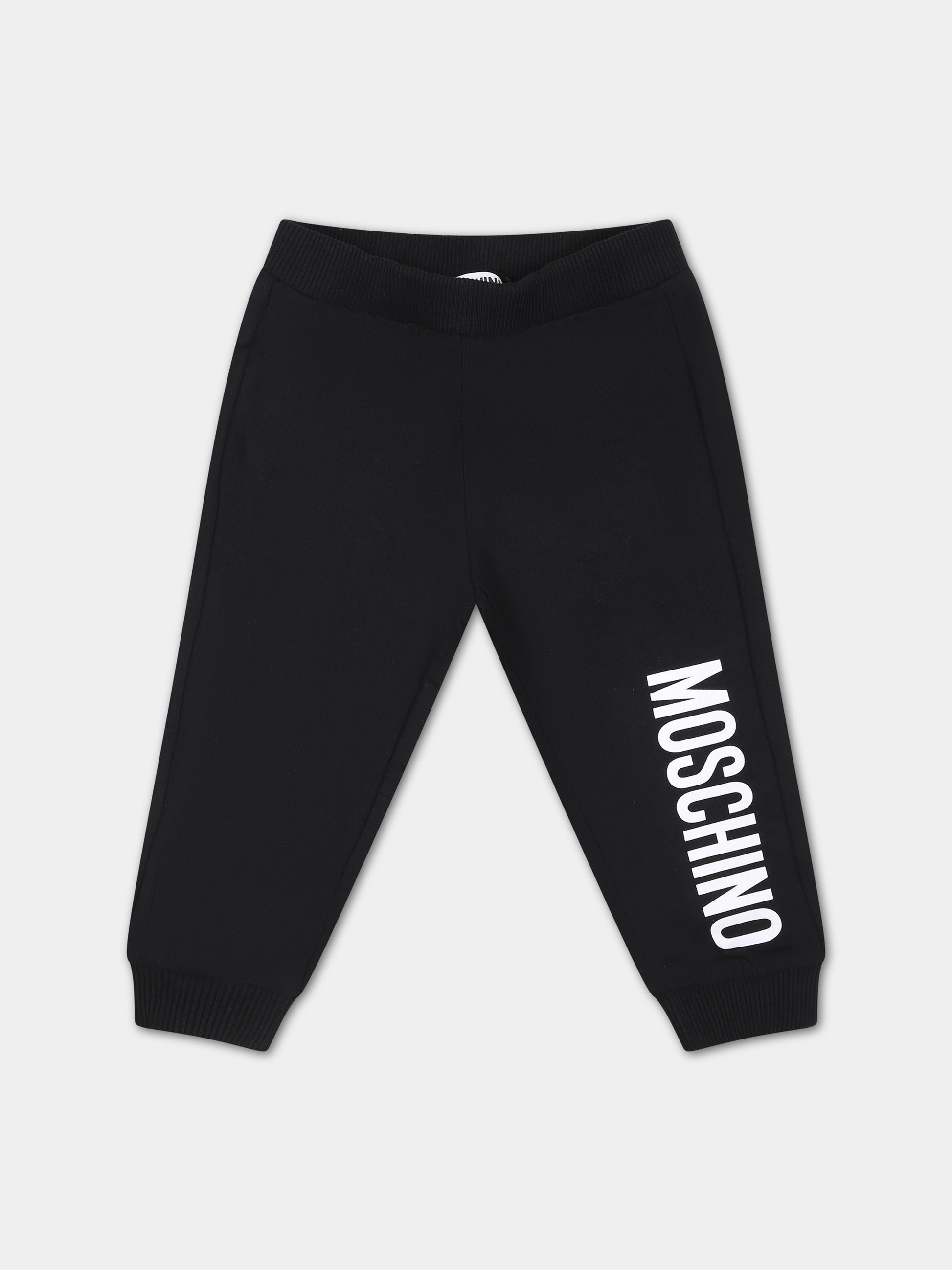 Pantaloni neri per neonati con logo,Moschino Kids,MMP04O LDA27 60100