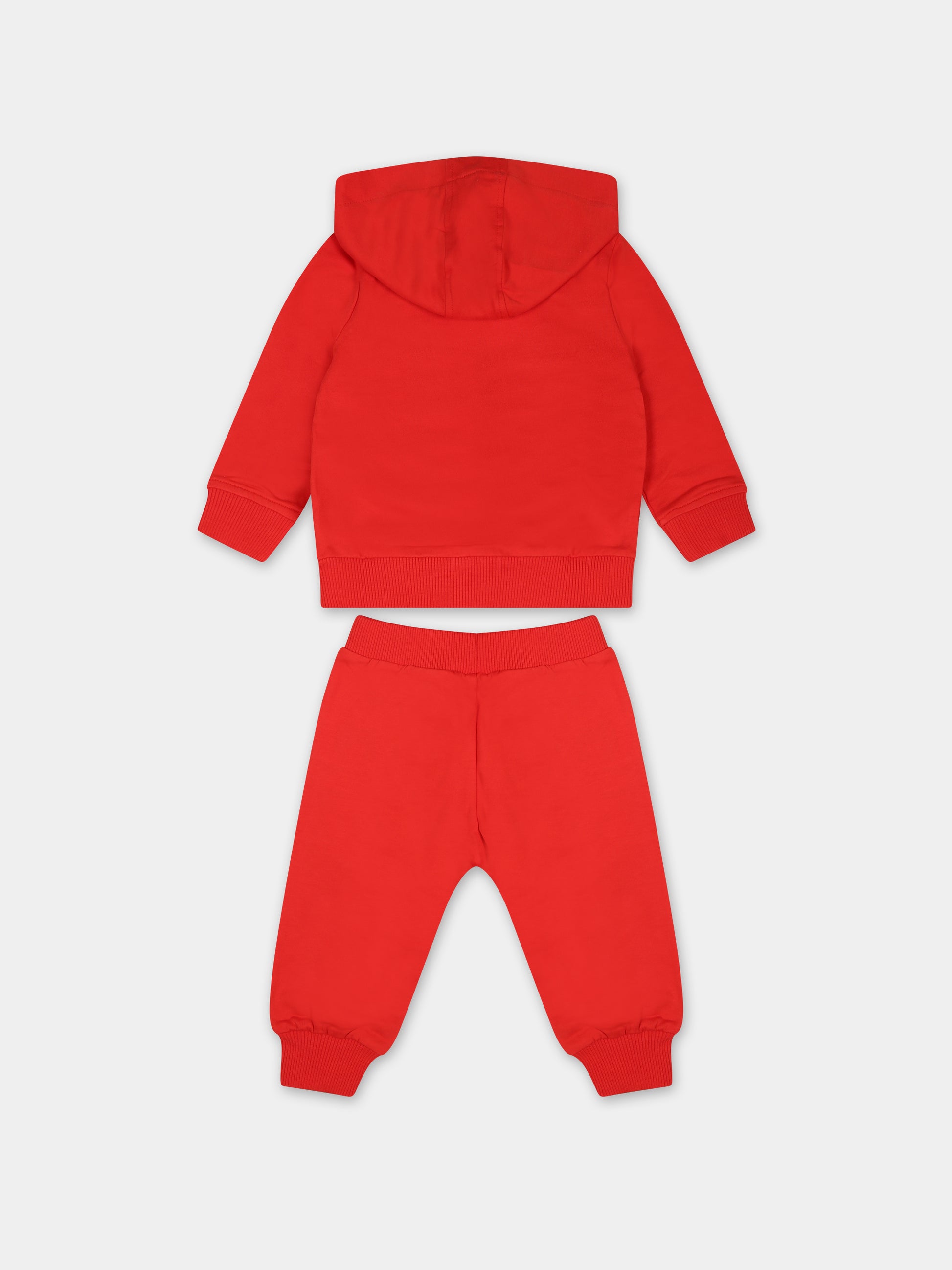 Completo rosso per neonati con Teddy Bear e logo,Moschino Kids,MNK037 LCA19 50109