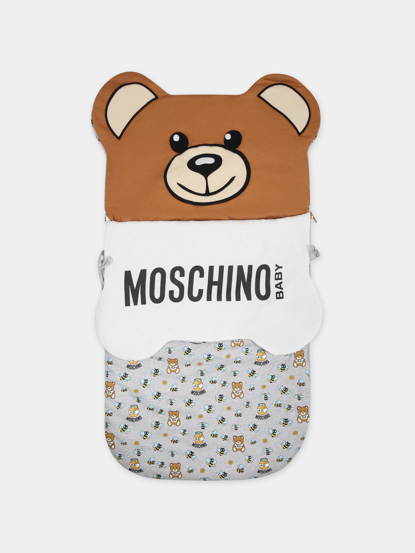Sacco nanna grigio per neonati con Teddy Bear e logo,Moschino Kids,MPE00C LCB33 84481