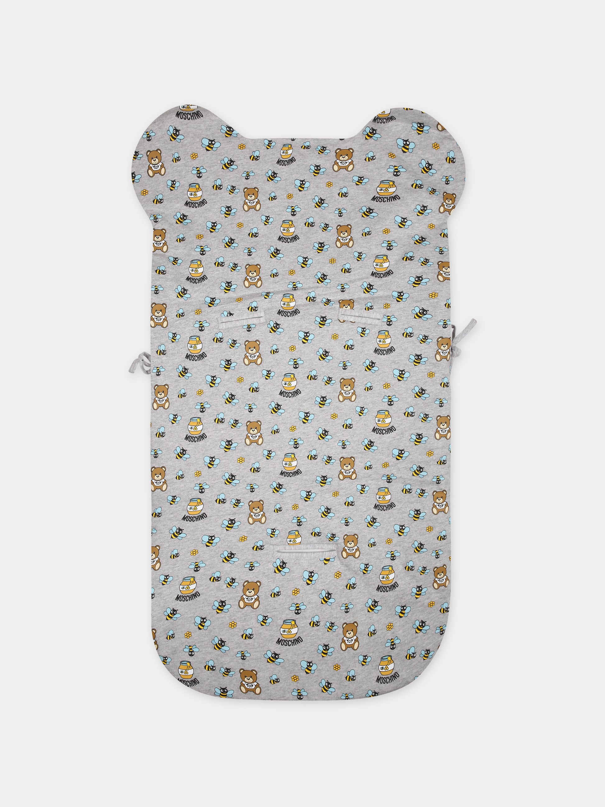 Sacco nanna grigio per neonati con Teddy Bear e logo,Moschino Kids,MPE00C LCB33 84481