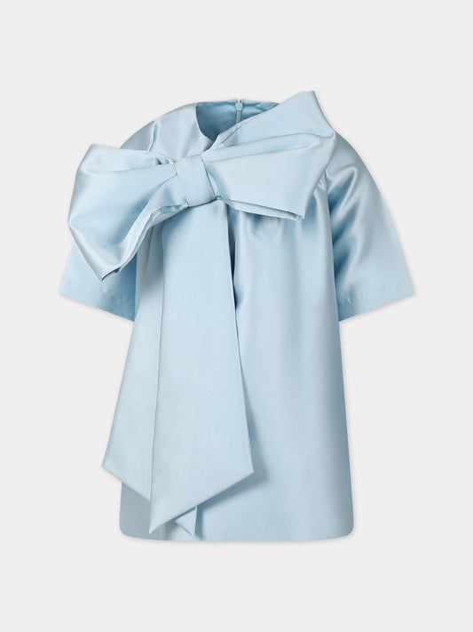 Vestito celeste per bambina con fiocco,Caroline Bosmans,SS24 4017B 60 6010