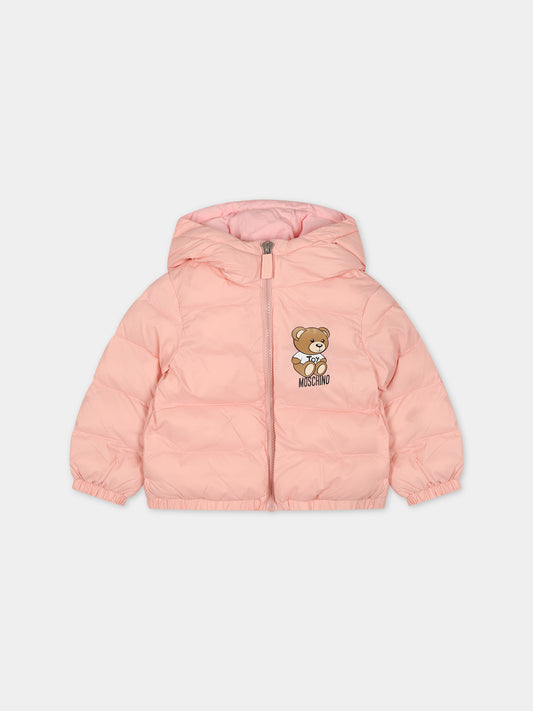 Piumino rosa per bambina con Teddy Bear,Moschino Kids,MUS02D L3A69 50209