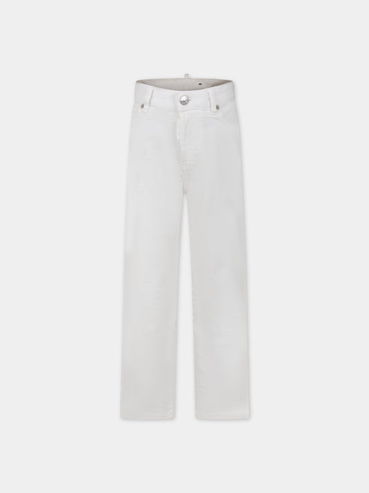 Jeans bianchi per bambino con patch logato,Dsquared2,DQ0501 D0IW DQ100