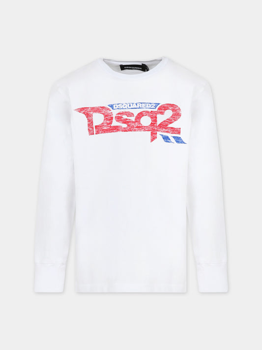 T-shirt bianca per bambino con logo,Dsquared2,DQ0514 D002F DQ100
