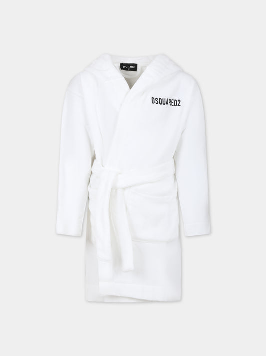 Accappatoio bianco per bambino con logo,Dsquared2,DQ0641 D008K DQ100
