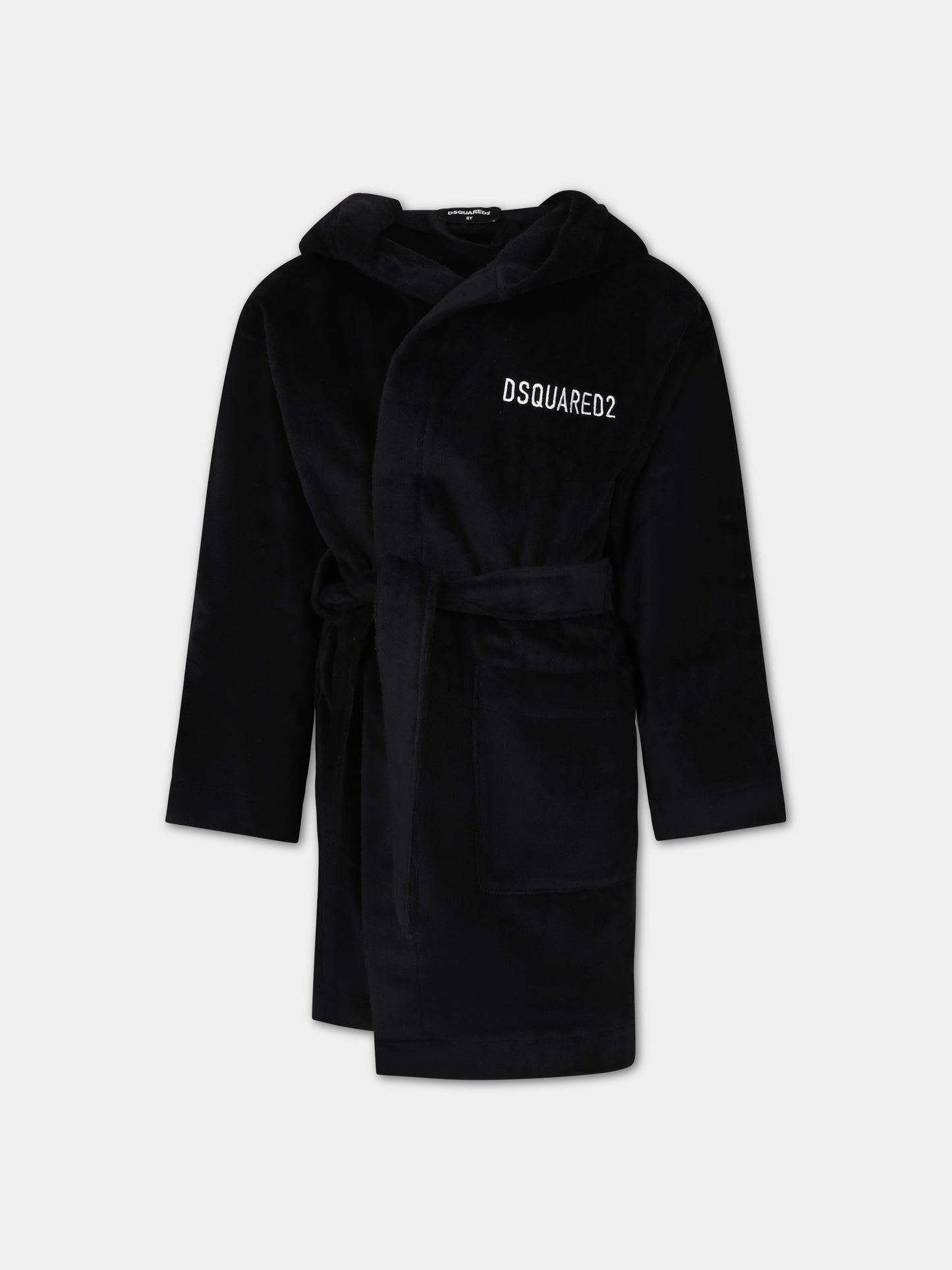 Accappatoio nero per bambino con logo,Dsquared2,DQ0641 D008K DQ900