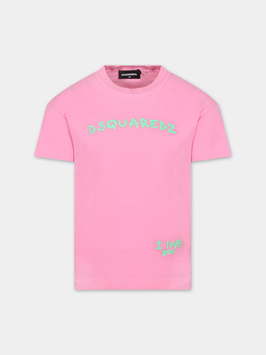 T-shirt rosa per bambina con logo,Dsquared2,DQ1571 D0A3V DQ322