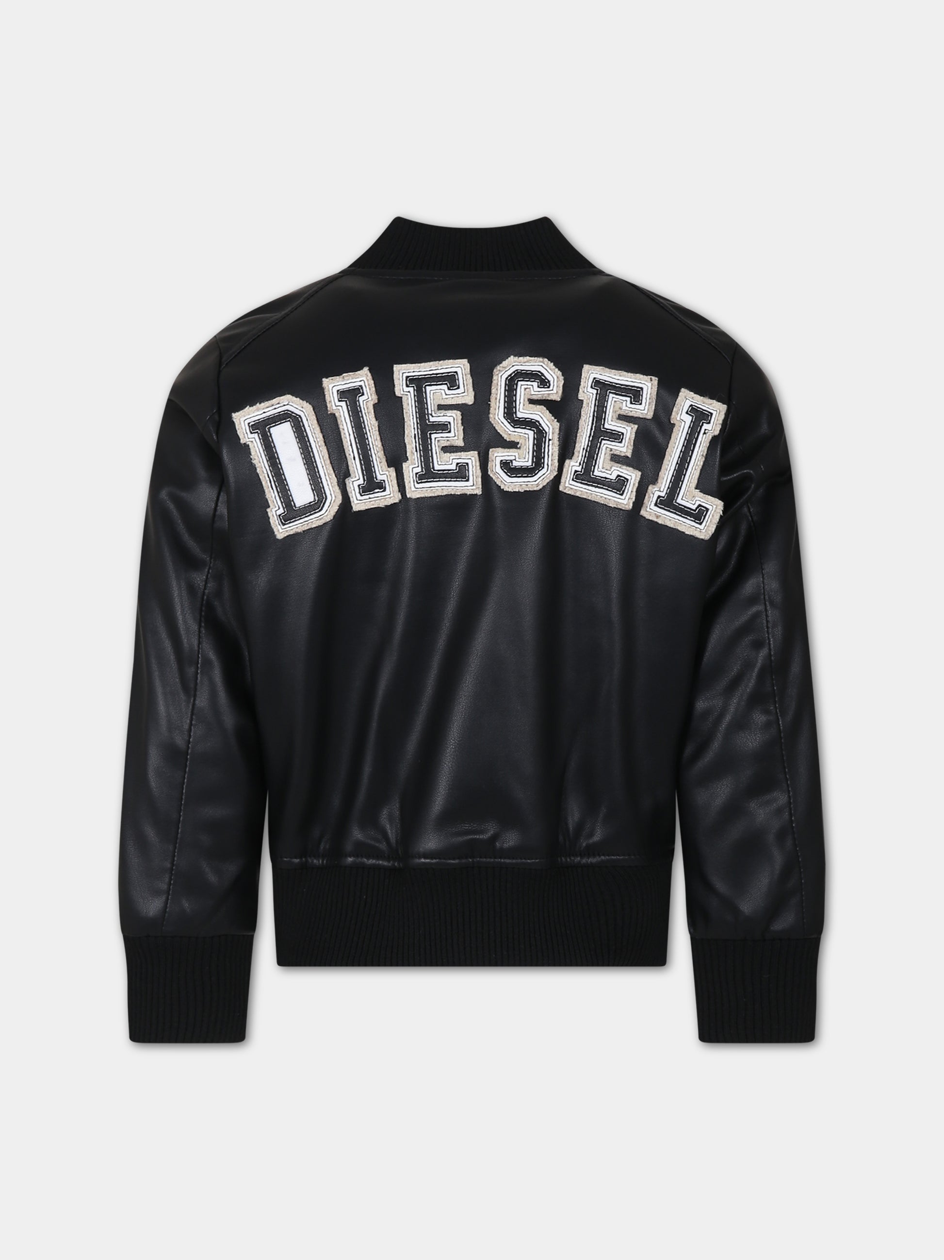 Bomber nero per bambino con ricamo e patch logo,Diesel,J01085 KXB9D K900