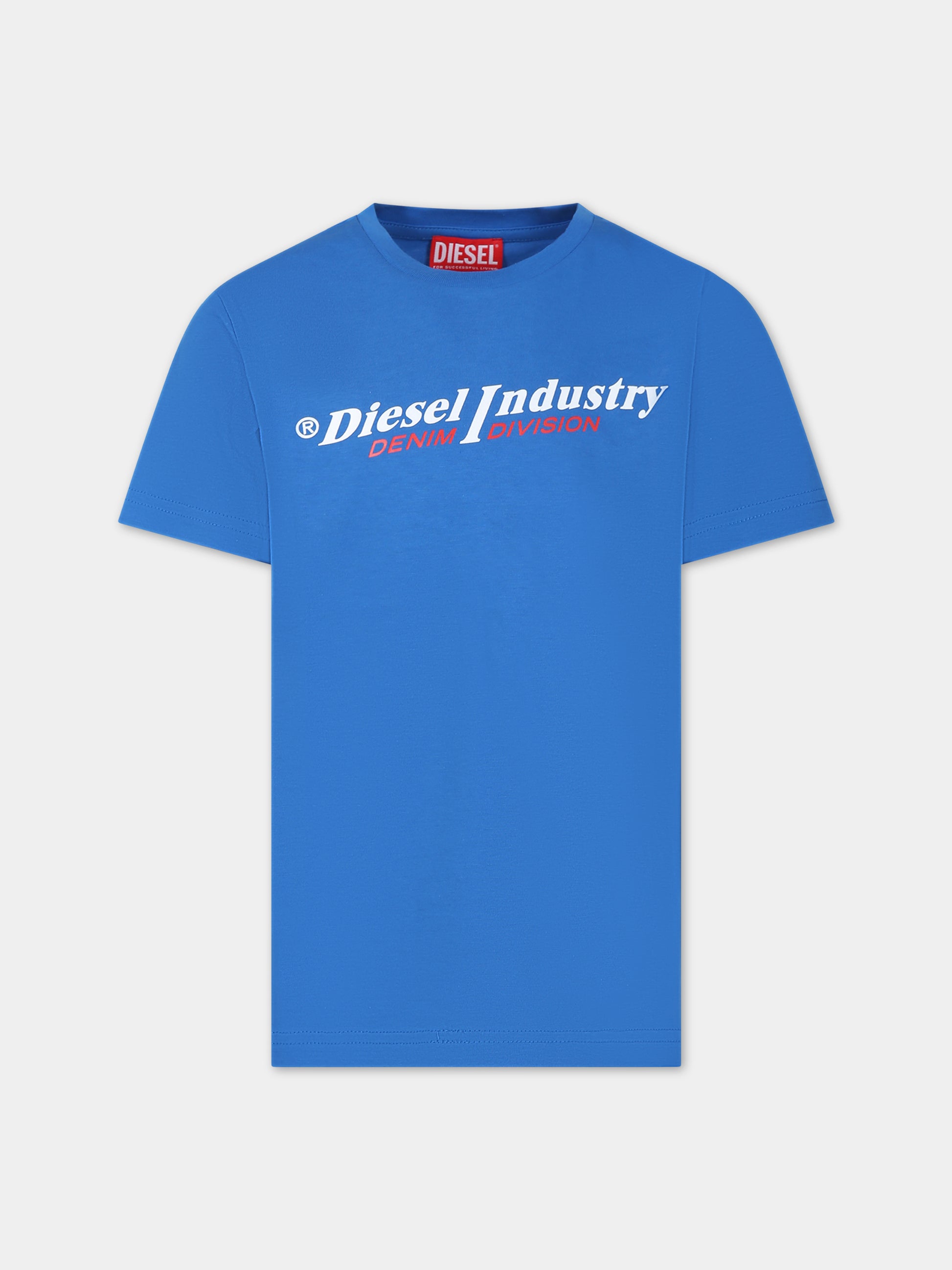 T-shirt azzurra per bambino con logo,Diesel,J01132 00YI9 K80H