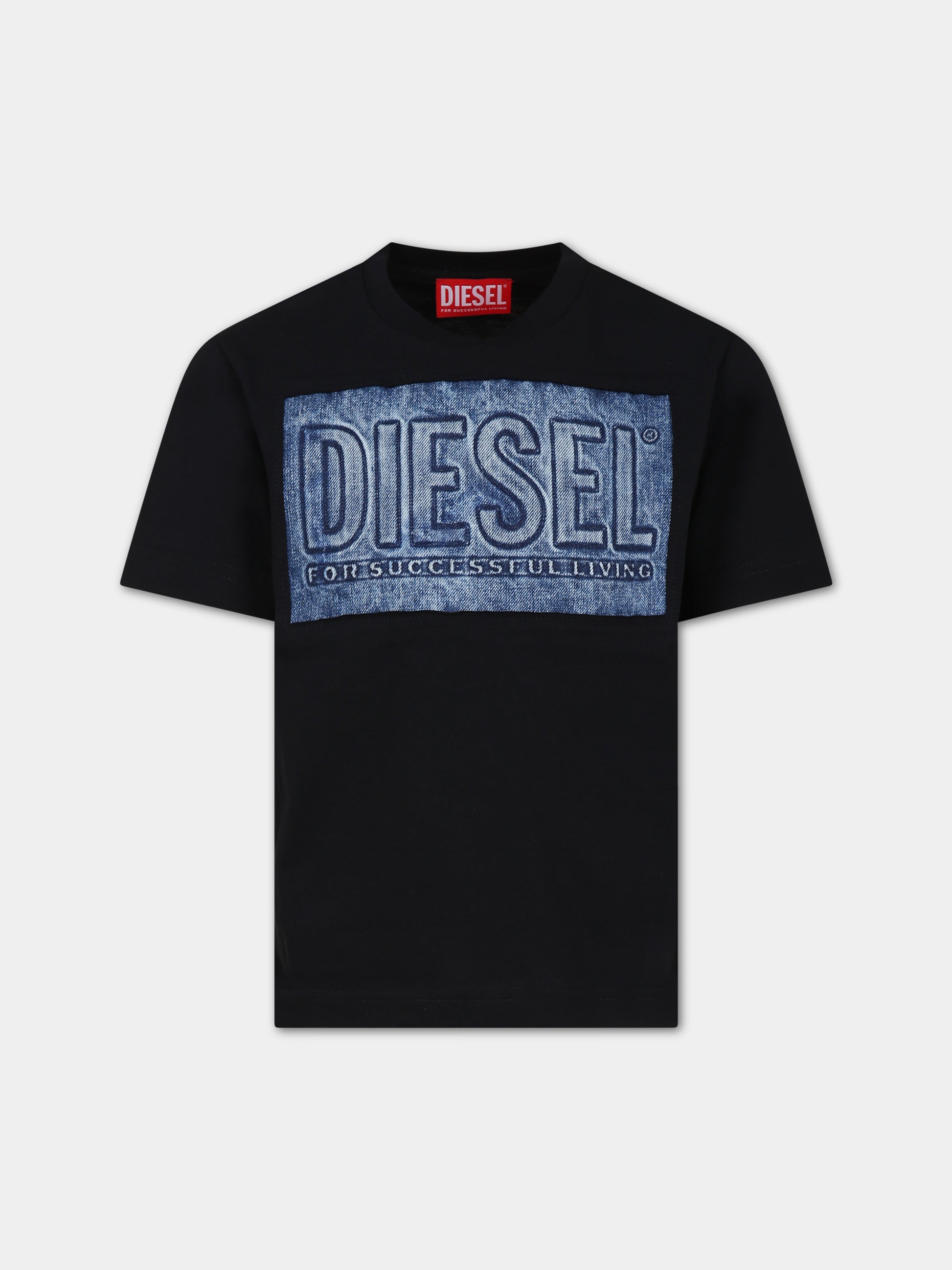T-shirt nera per bambino con logo,Diesel,J01209 00YI9 K900