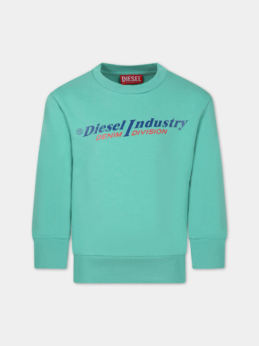 Felpa verde per bambino con stampa logo,Diesel,J01117 0IAJH K50T