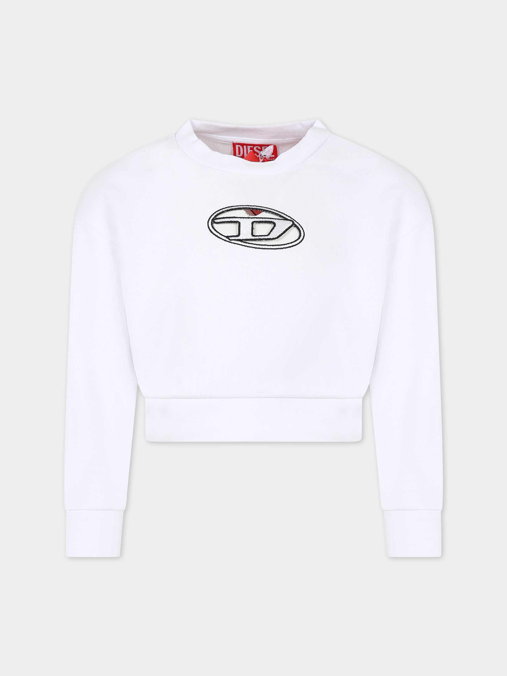 Felpa bianca per bambina con logo,Diesel,J01193 KYAVG K100