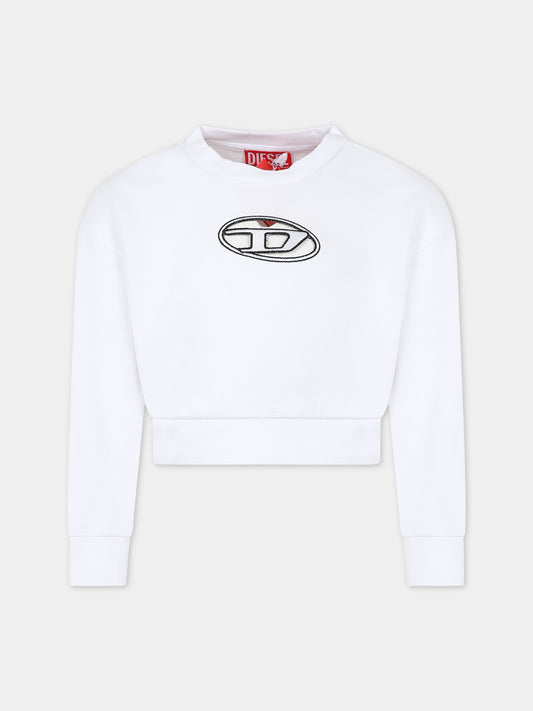 Felpa bianca per bambina con logo,Diesel,J01193 KYAVG K100
