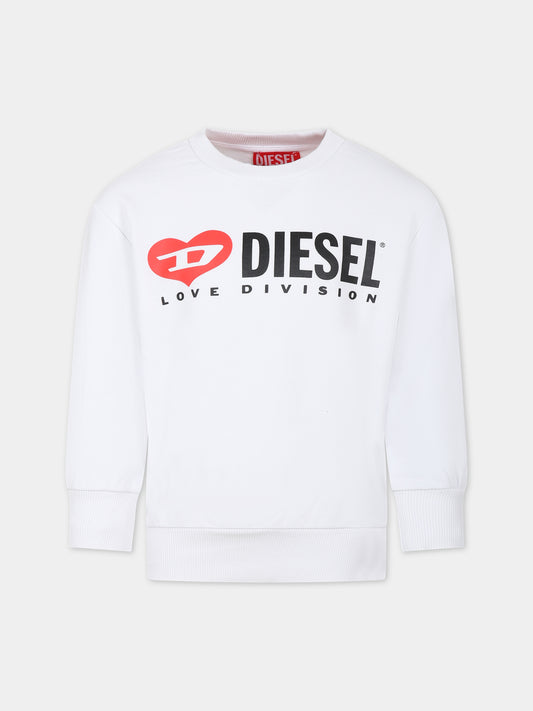 Felpa girocollo bianca per bambino con logo,Diesel,J01310 KYAU6 K100