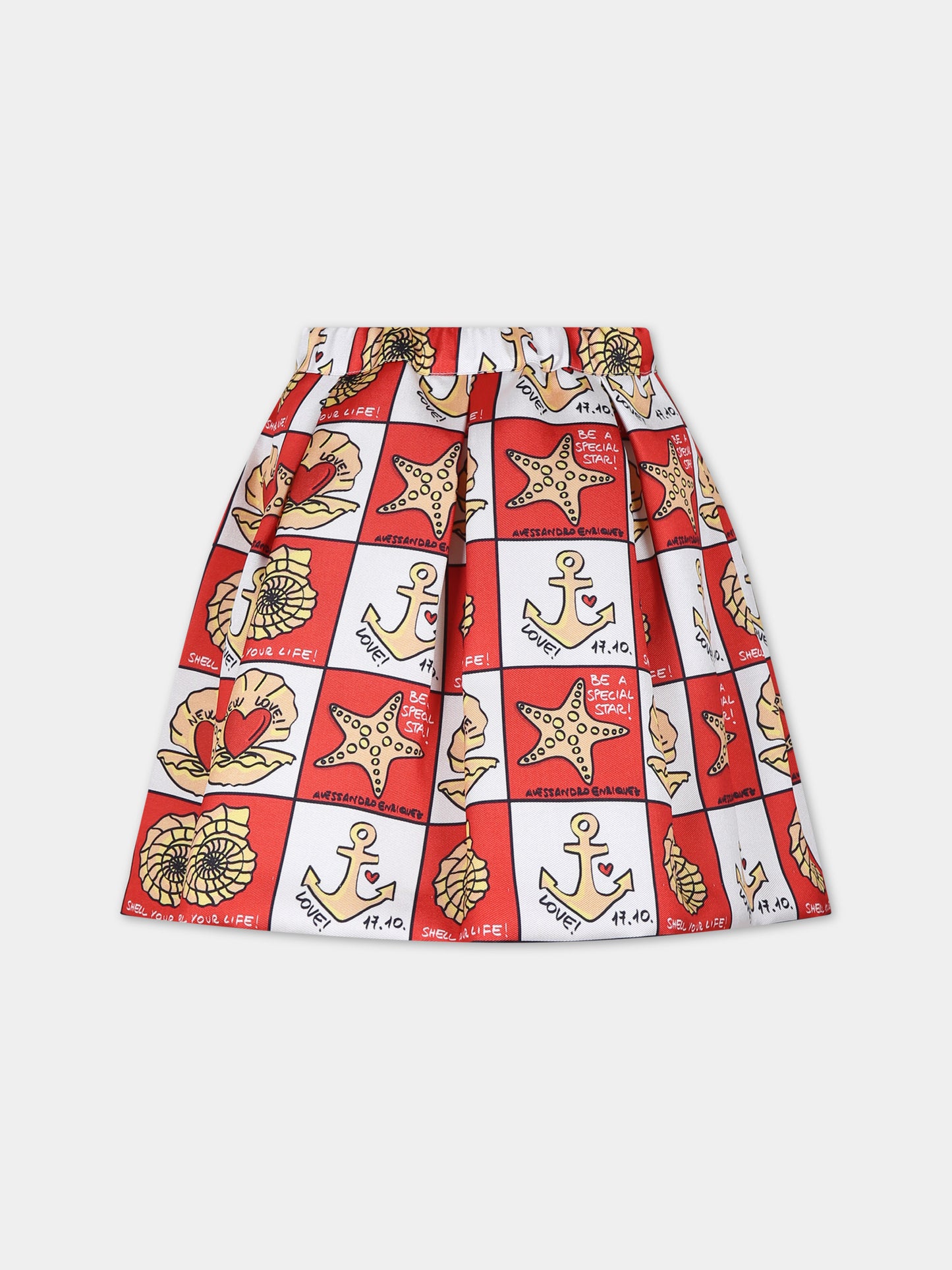 Gonna rossa per bambina con stampa pop,Alessandro Enriquez X Barcellino,112207