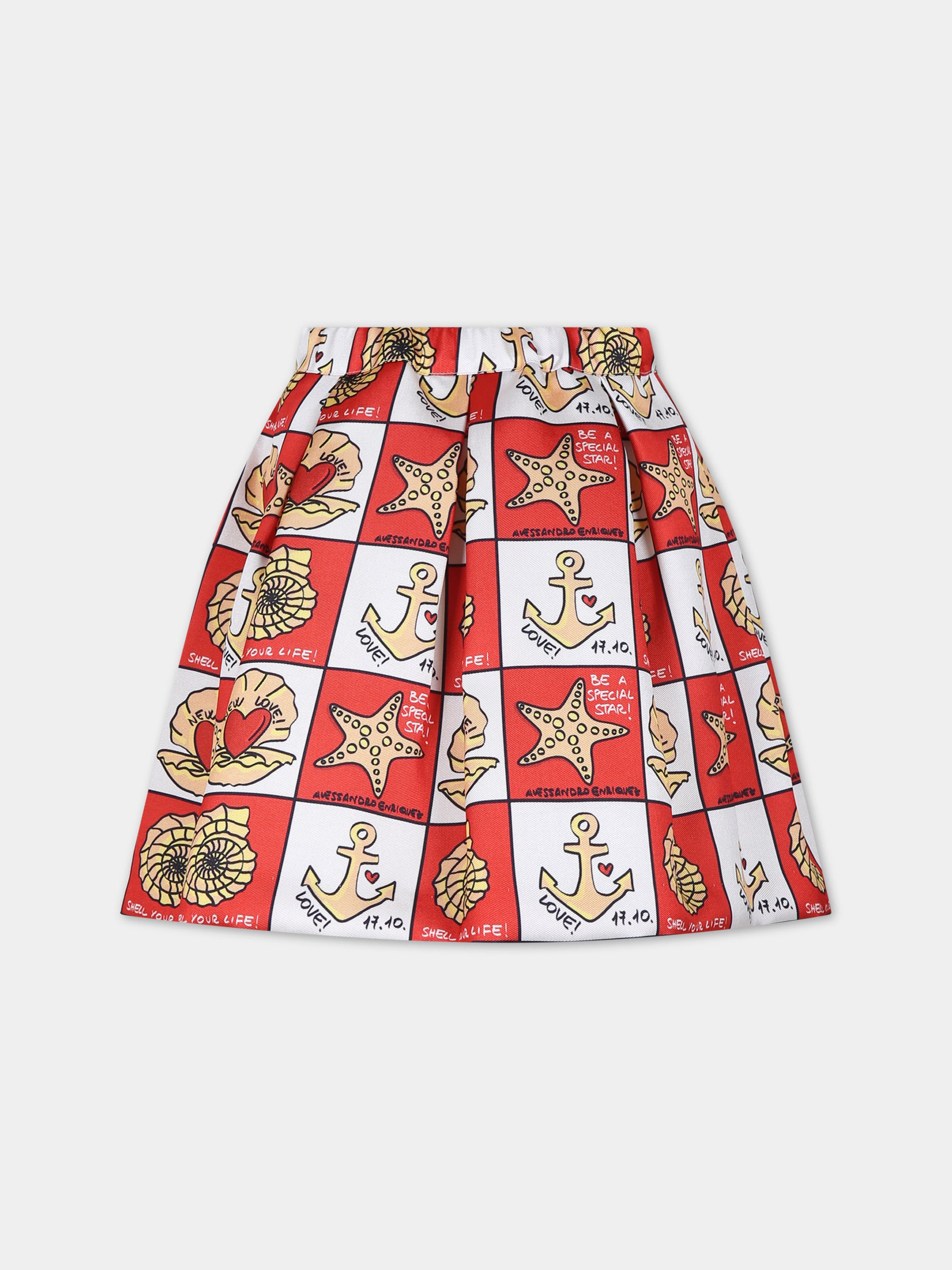Gonna rossa per bambina con stampa pop,Alessandro Enriquez X Barcellino,112207